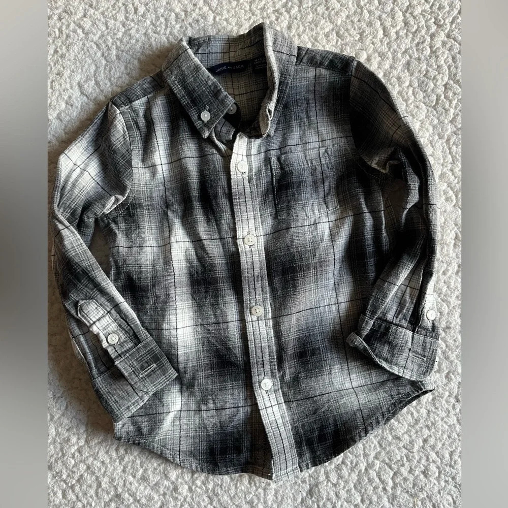 Janie & Jack gray plaid button down shirt. Size 18-24